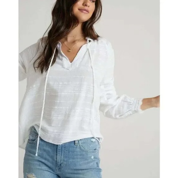 Anthropologie NWOT Cloth & Stone Linen Blend White Peasant Blouse - Picture 2 of 10